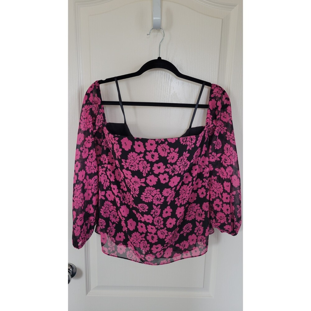 Milly Square Neck Floral Pink and Black Blouse